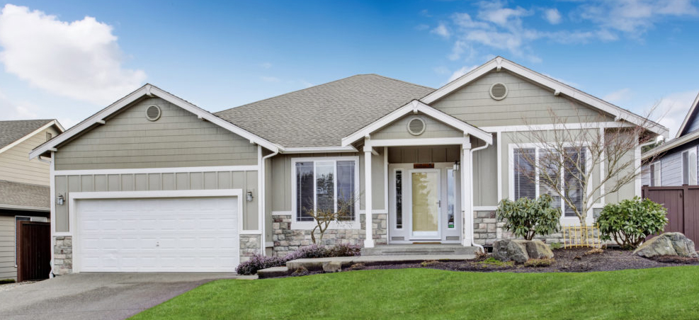 House Exterior. View Of Entrance Porch With Walkway And Garage